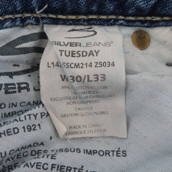 Silver Womens 30 Tuesday Distressed Denim Jeans Bootcut Boot Cut Cotton Blend - Picture 11 of 15